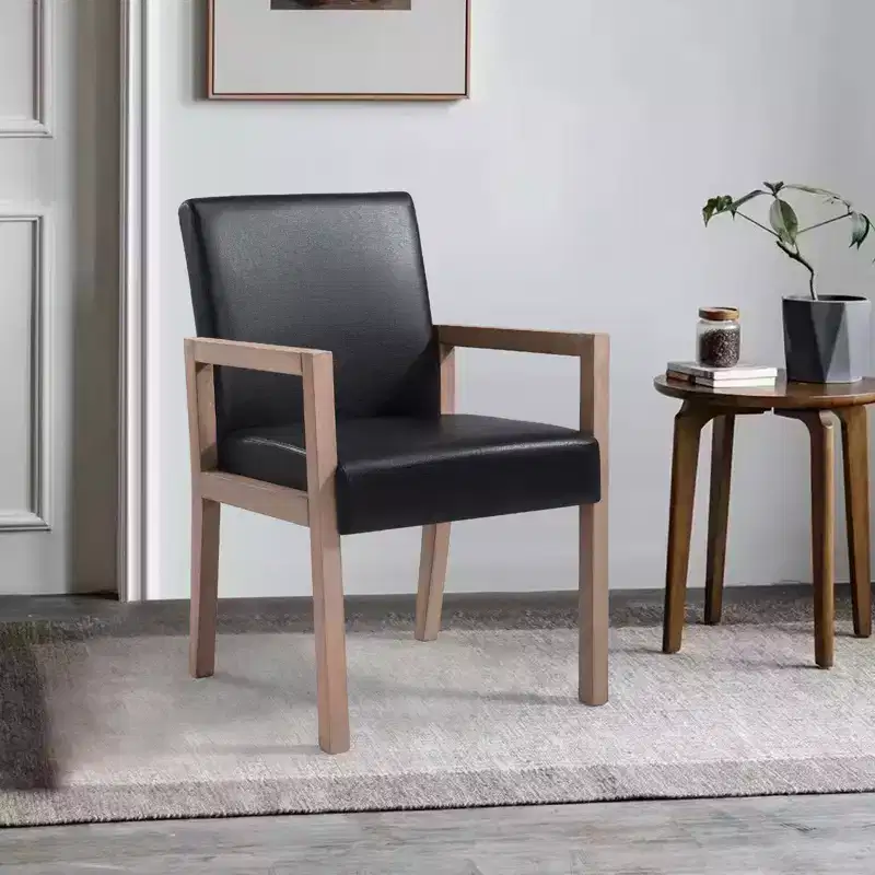 Mid-Century Accent Armchair with Rubberwood Frame & Faux Suede Upholstery