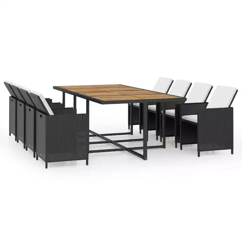 vidaXL Patio Dining Set with Cushions Table and Chairs 13 Piece Poly Rattan