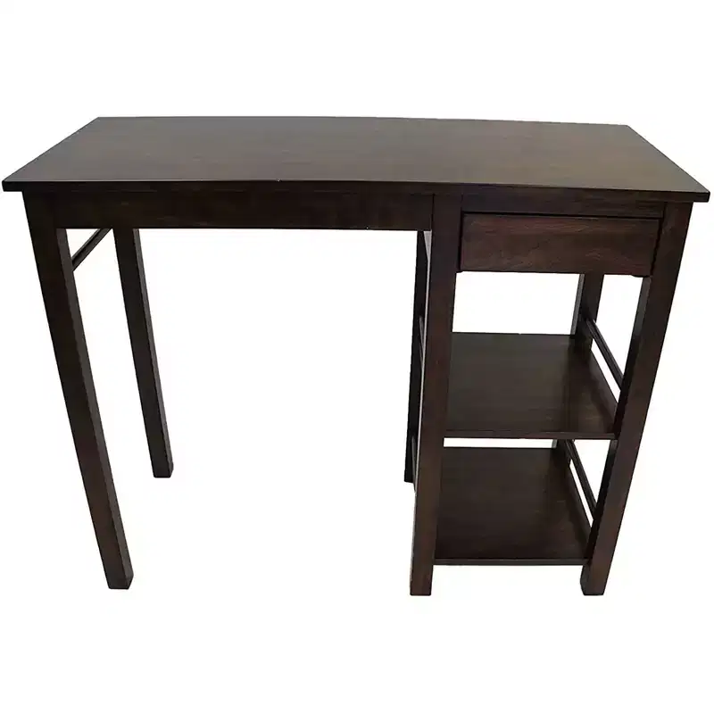eHemco Counter Height Saving Space Dining Set Breakfast Table with Drawer and Storage Shelves and 2 Saddle Seat Barstools, Walnut, 3 Pieces