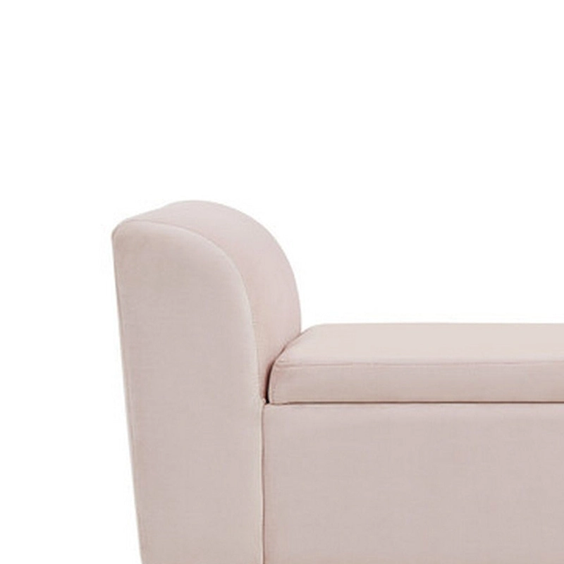 Cesar 55 Inch Ottoman Bench with Storage, Padded, Curved Arms, Pink Velvet