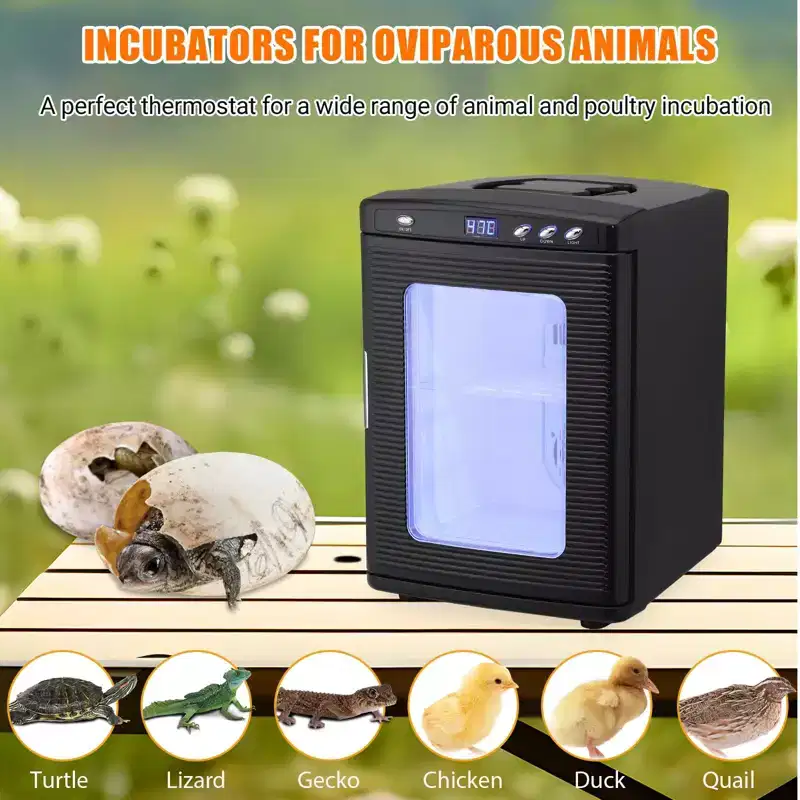 Reptile Incubator, 25L Hatching Eggs Incubator - 10C-60C Temperature Controlled, 12V/110V Portable Digital Incubator for Small Reptiles