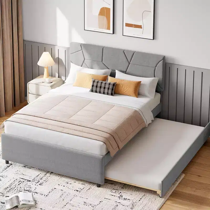 Modern Upholstered Bed Frame with Hidden Trundle - Platform Bed & Sleeper for Versatile Room Use