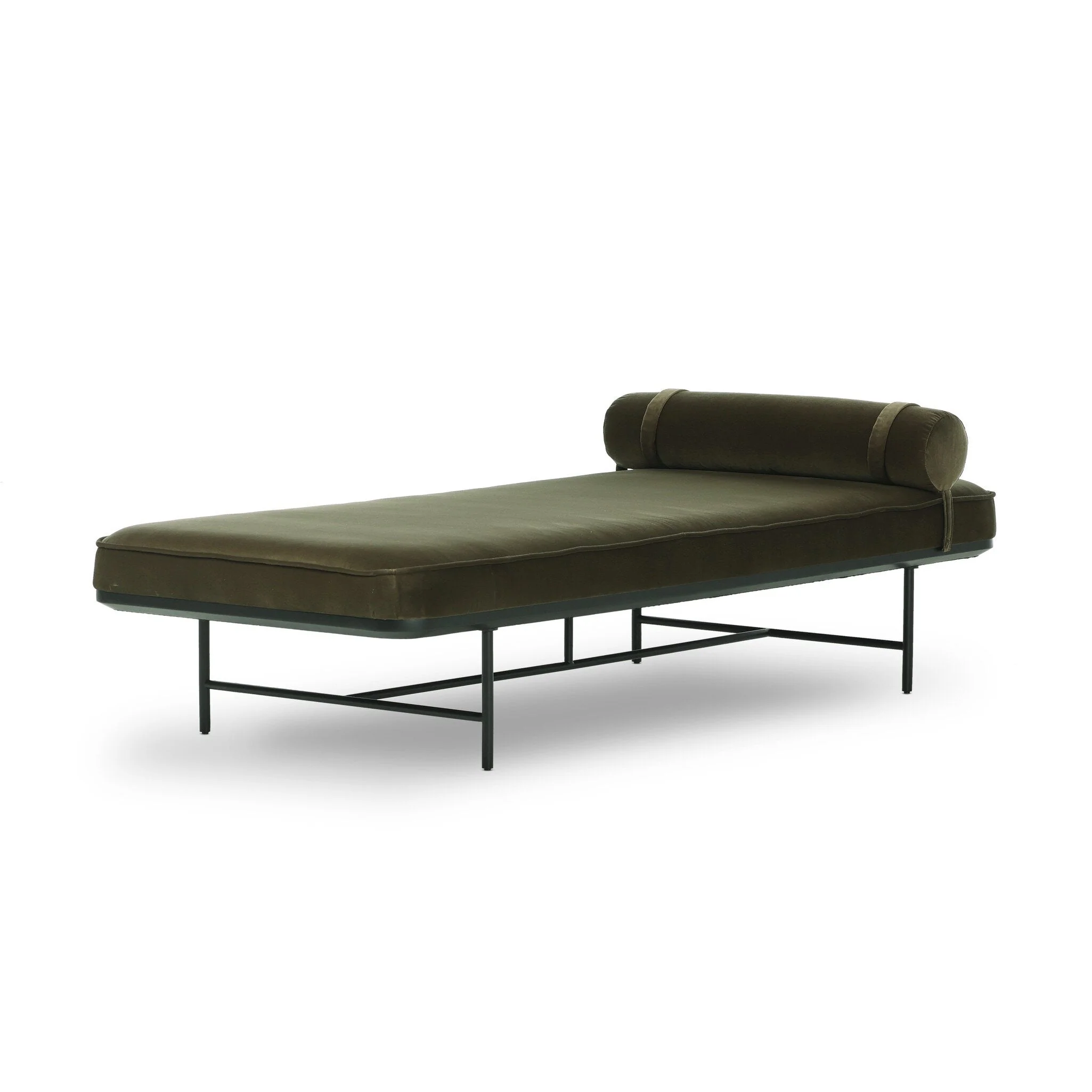 Bench Seat Bolster Headrest Slim Steel Leg Upholstered Chaise