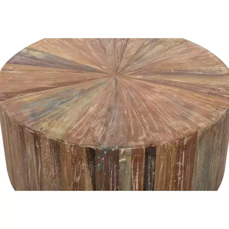 Brown Round Reclaimed Wood Coffee Table – Rustic, 1 Piece