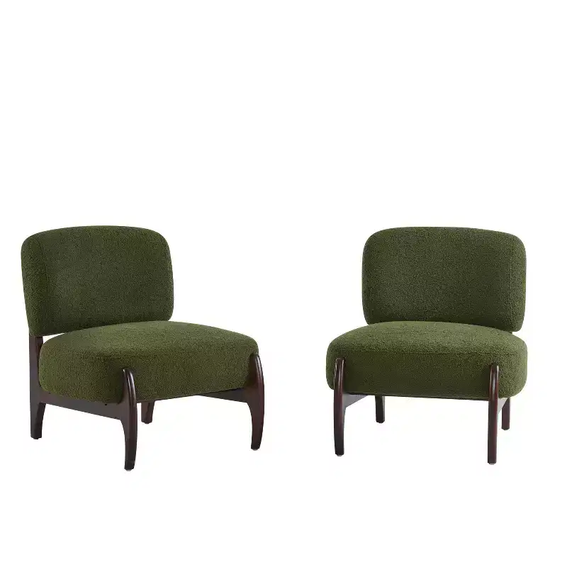 Christopher Knight Home Set of 2 Landon Modern Rubberwood Boucle Upholstered Accent Chairs Green
