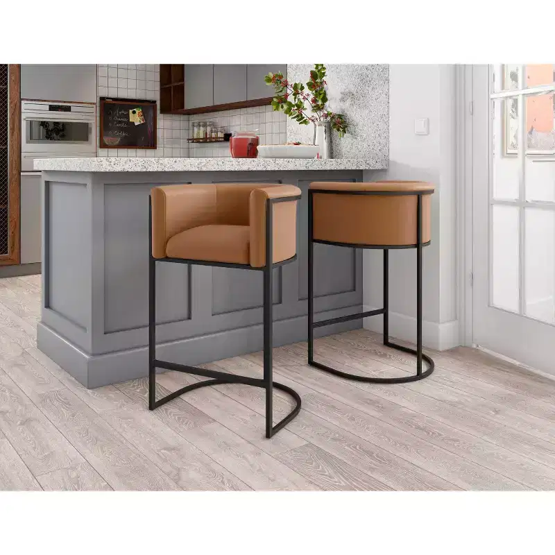 Set of 3 Cosmopolitan Upholstered Metal Counter Height Barstools - Manhattan Comfort