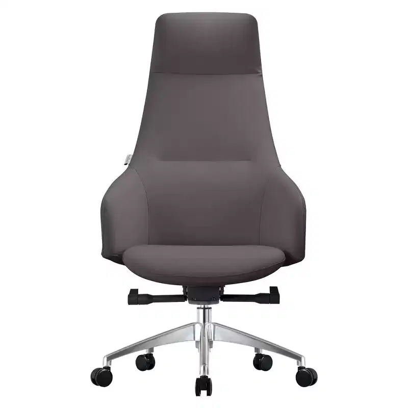 LeisureMod Celeste High-Back Leather Office Chair with Headrest - Modern Iron Frame Swivel & Tilt Executive Desk Chair