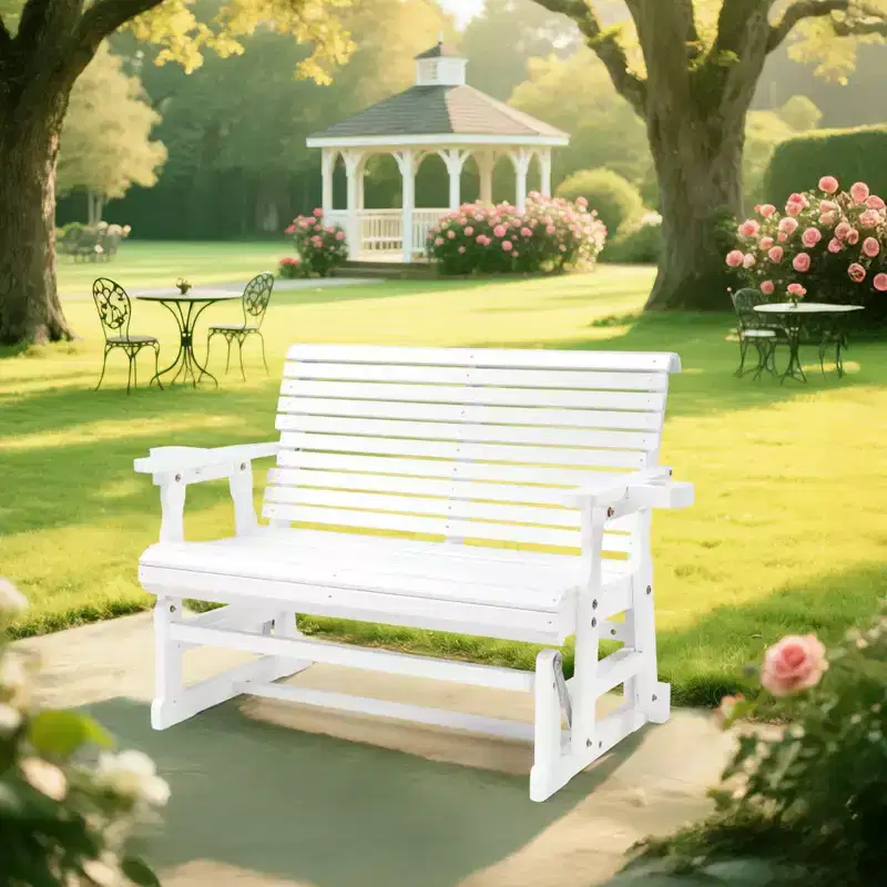 Karl Home | 48 in. Solid Wood Patio Glider Bench with Cup Holder