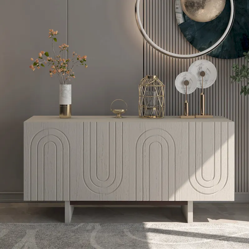 Clihome 63 Modern Buffet Accent Storage Cabinet with 4 Door