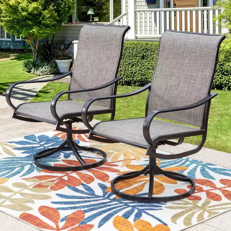 7pc Patio Dining Set with Faux Steel Table & 360 Swivel Sing Arm Chairs - Captiva Designs: Weather-Resistant Outdoor Furniture