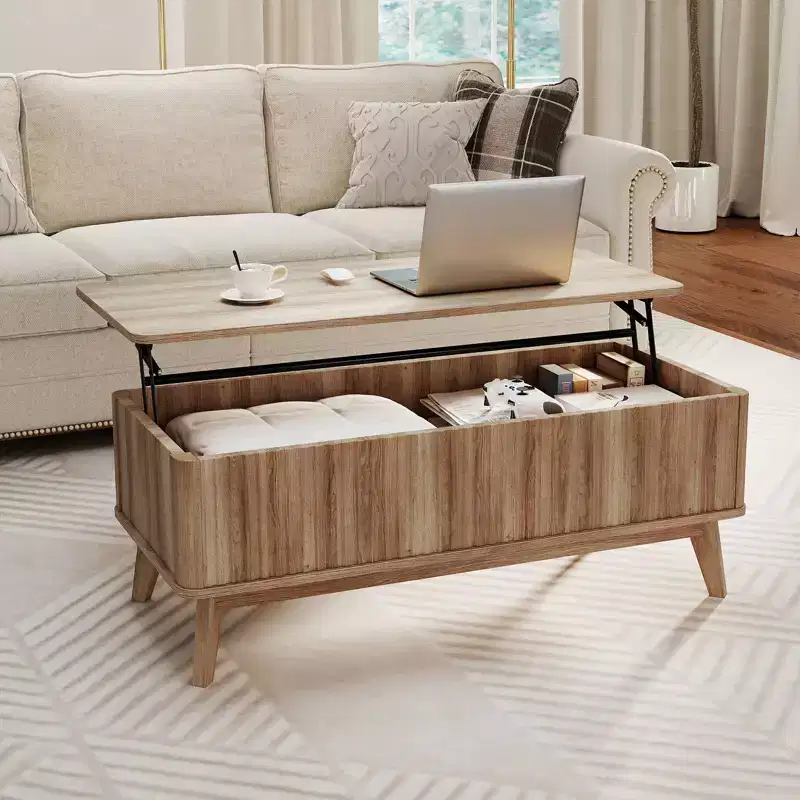 Costway 43.5'' Fluted Lift Top Coffee Table w/Lift Tabletop Hidden Compartments for Home