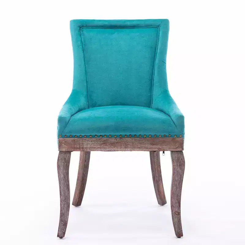 Okak Retro Dining Chairs Set of 2, Comfy Fabric Chairs with Thick Cushions, Kitchen Side Chairs with Solid Wood Legs Bronze Nail Head
