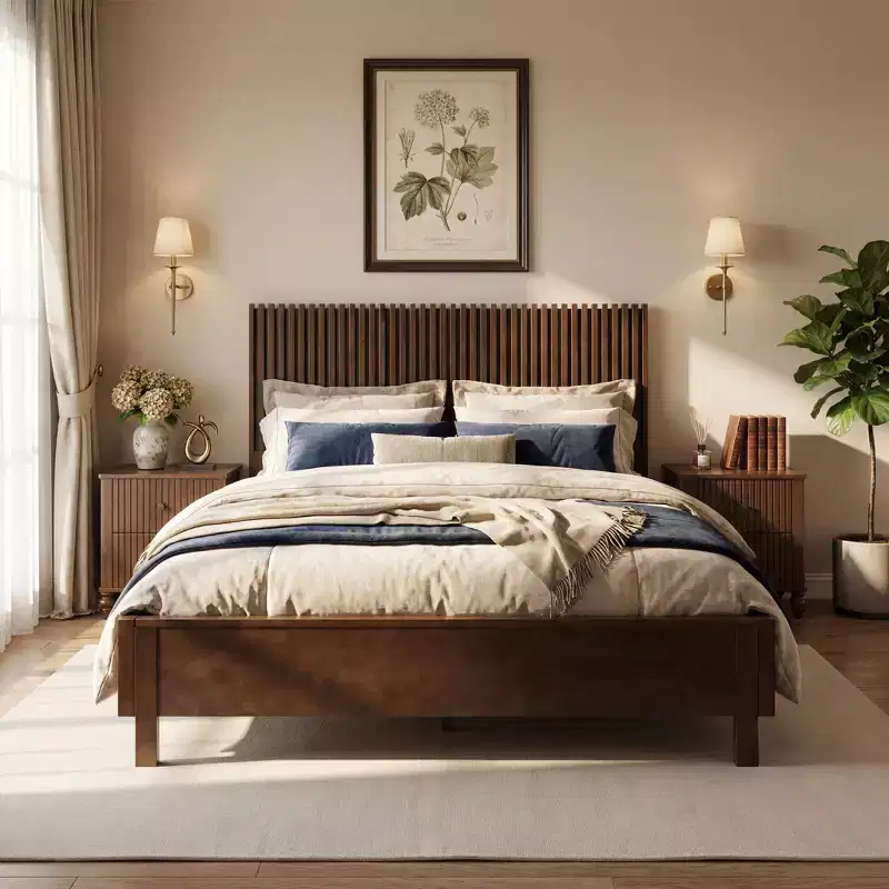 ModernLuxe Queen/King Size Platform Bed Frame with Vertical Slat Headboard Modern Rustic Bed, No Box Spring Needed