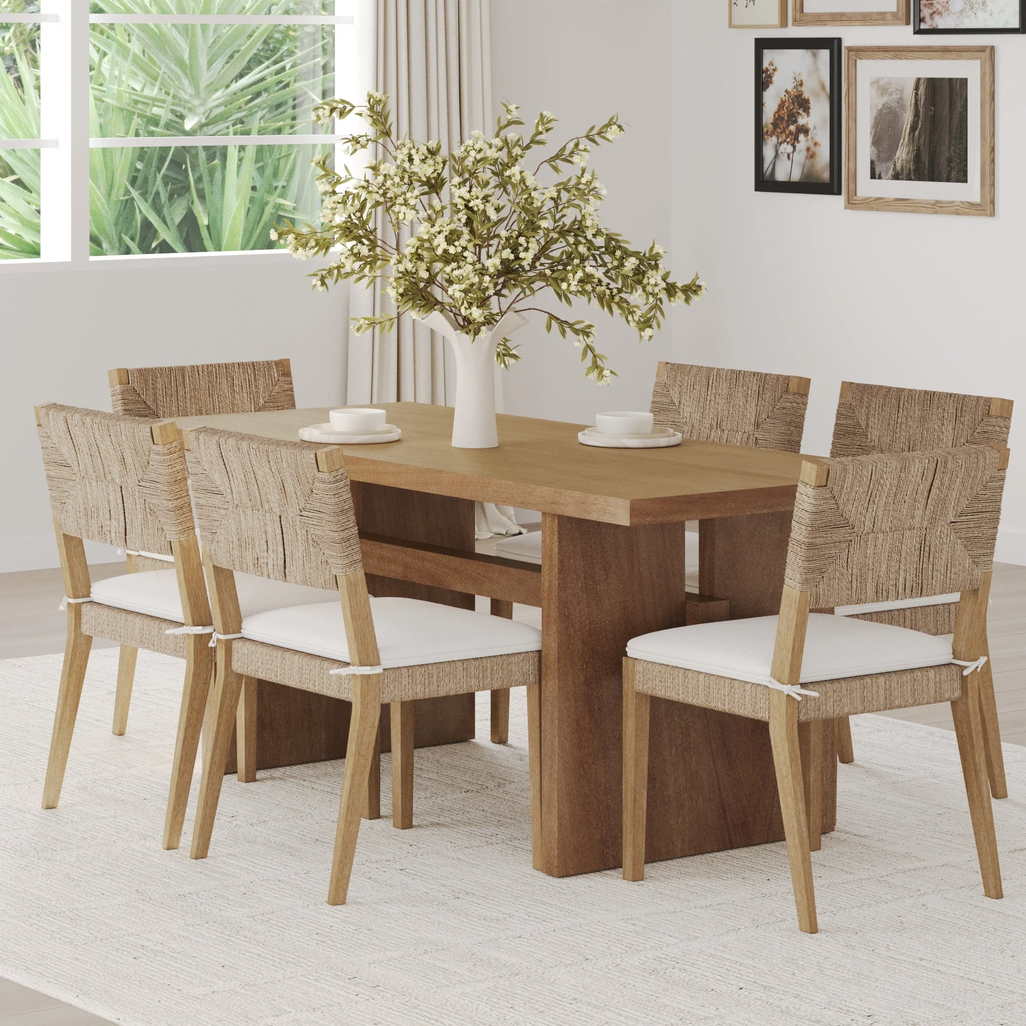 Boucle & Seagrass Dining Chair Light Brown
