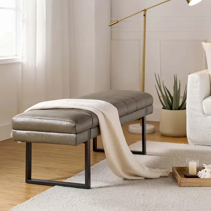 Laurens Modern 52.5 Channel Tufted Bench with Mental Legs by HULALA HOME