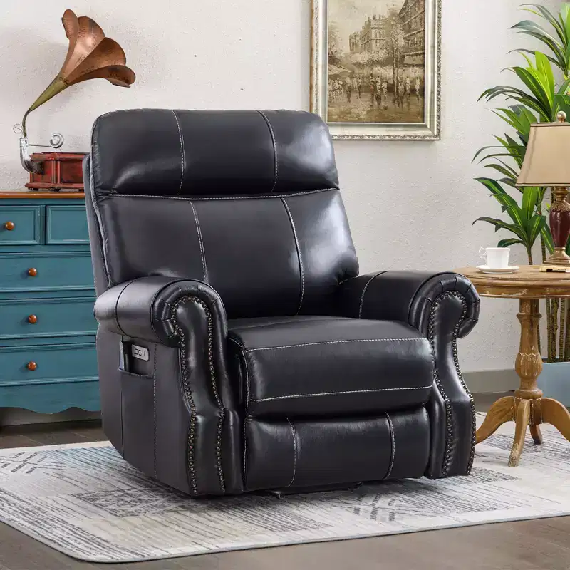 Genuine Leather Power Lift Recliner Chair with USB Port, Luxury Rocker Glider Recliners Sofa with Massage for Living Room Bedroom Home Theater