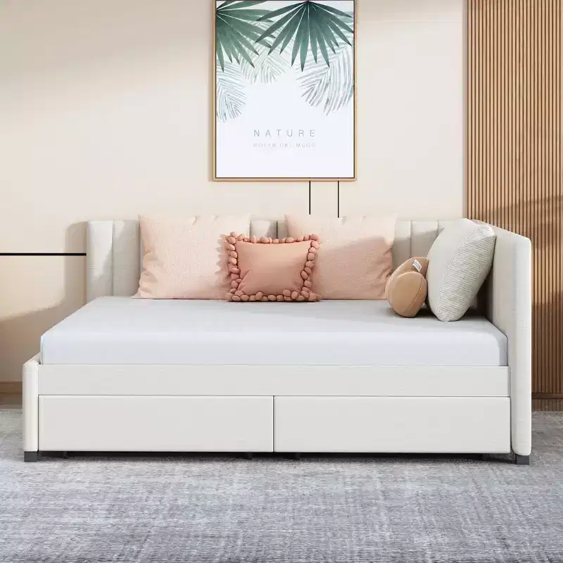 MDF Linen Upholstered Full Daybed with 2 Drawers 78.9