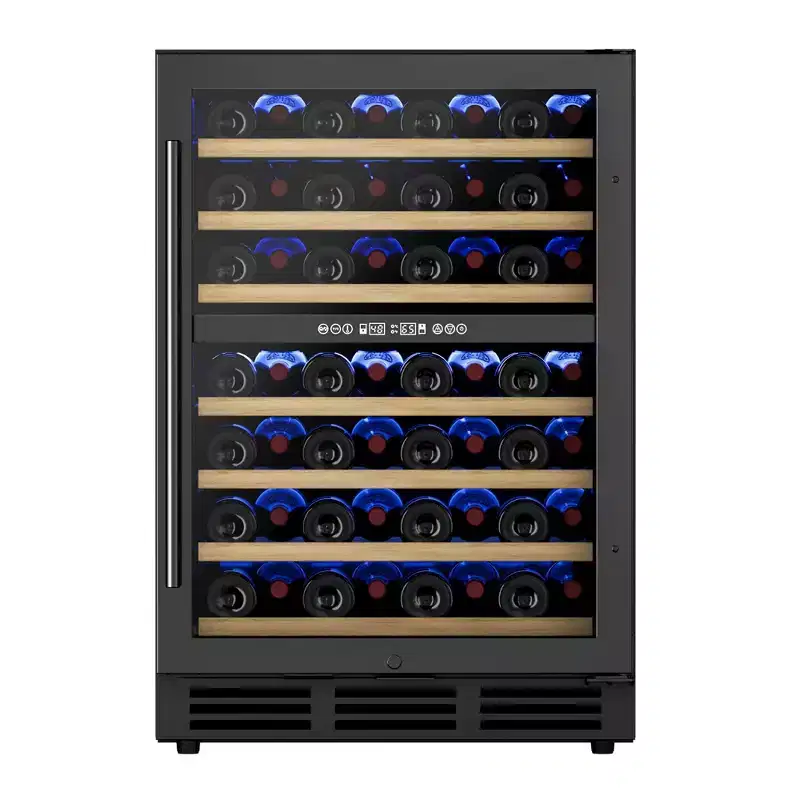 EUHOMY 24in/54 Bottles Undercounter Beverage Refrigerator, Dual Zone Wine Freestanding Refrigerator, Black