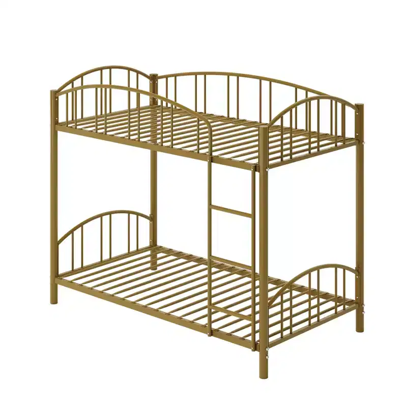 Bed Twin Over Twin with Stairs and Arched GuardrailSturdy Metal Slats Support, Space Saving, Noise Free, No Box Spring Needed for Kid Room and Dorm