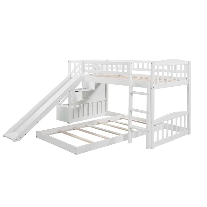 Stairway Twin over Twin Bunk Bed with Two Drawers and Slide, Gray(OLD SKU :LP000156AAE)
