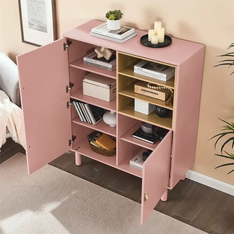 Modern Wood Sideboard Cabinet with Round Legs and Shelf