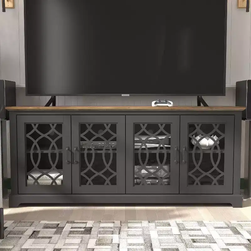 TV Stand with Cutout Doors and Adjustable Shelves 68.2 W x 17.2 D x 29.3 H