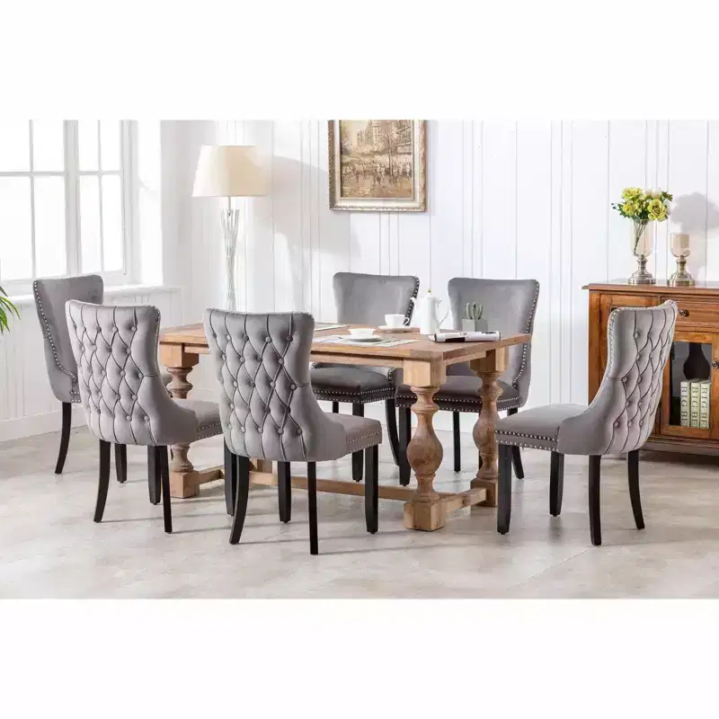 Okak Retro Dining Chairs Set of 2, Comfy Upholstered Wing-Back Chairs with Backstitching Nailhead Trim, Kitchen Chairs with Solid Wood Legs