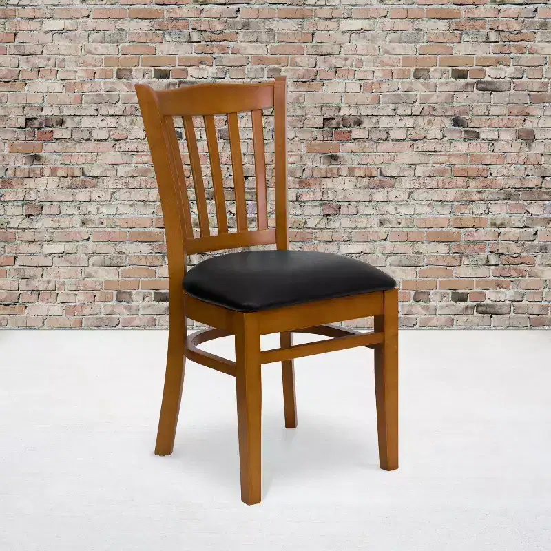 Vertical Slat Back Wooden Restaurant Chair