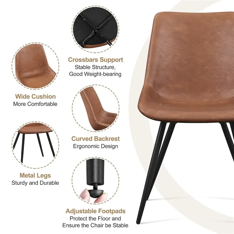 Yaheetech 2PCS Faux Leather Dining Chairs With Metal Legs - N/A