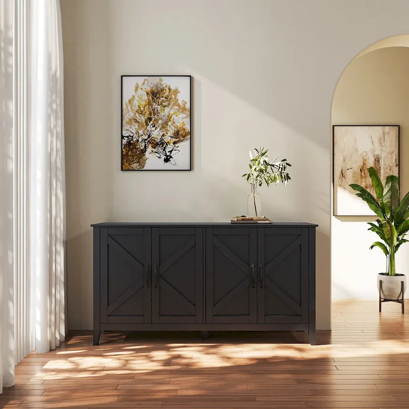 Cabinet with 4 Doors and 4 open shelgves,Freestanding Sideboard Storage Cabinet Entryway Floor Cabinet