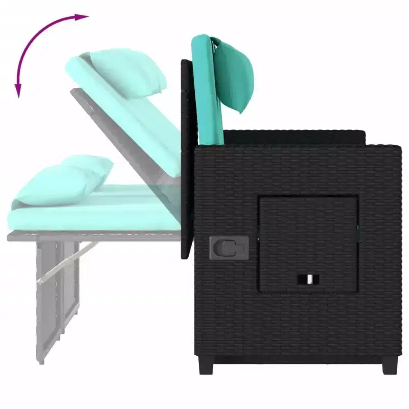 vidaXL Reclining Patio Bench with Cushions Seating Poly Rattan