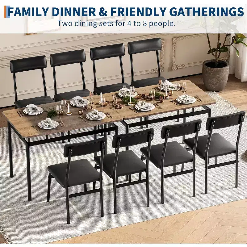 5 Piece Dining Table Set with Wooden Table & 4 PU Upholstered Chairs, Industrial Metal Frame, Compact Kitchen & Dining Room Set