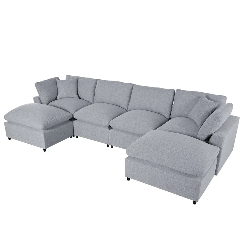 134.40 Modern U-Shaped 6 Seater Sectional Sofa with 2 Large Chaises, Removable Ottomans and Soft Cushions