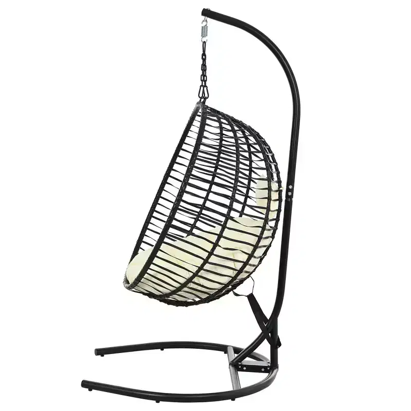 Whisen Single Person Folding Egg Chair with Stand, Hammock Swing Chair with Adjustable Anti-Slip Feet