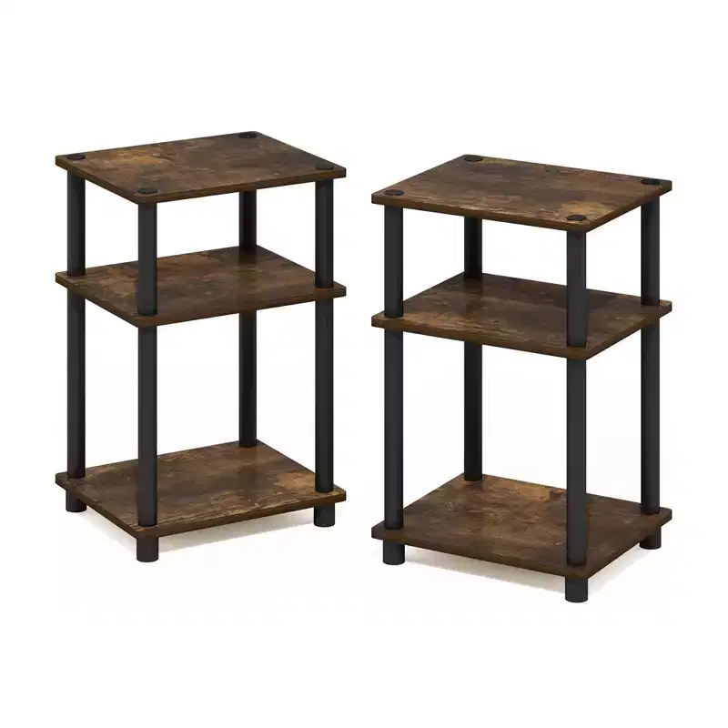 HOMLUX 2 PCS End Table 3-Tier Sofa Side Table Nightstand with Storage Shelf