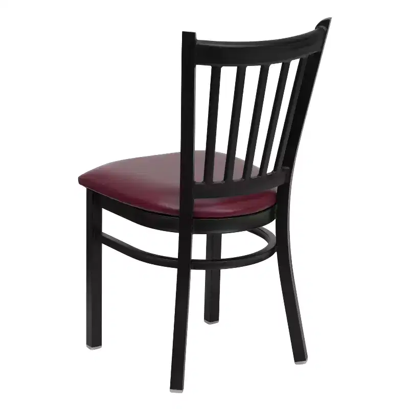 Black Metal Frame Vertical Back Dining Chair – Vinyl or Wood Seat, Seats 1