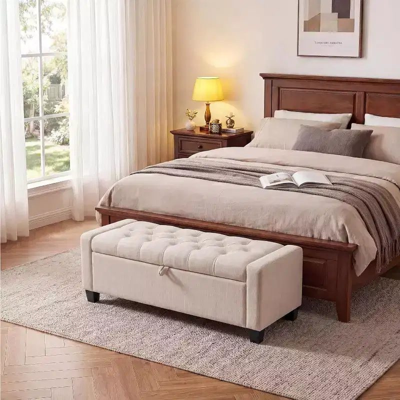 Ottoman with Storage, Tufted Storage Bench for Bedroom, 50.8 Fabrics End of Bed Bench, Upholstered Entryway Shoe Benches