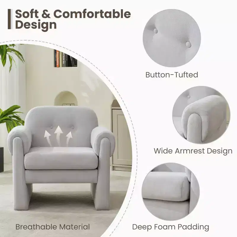 Fluffy Cloud Upholstered Accent Armchair Set of 2 Velvet Ergonomic Bedroom Reading Chair