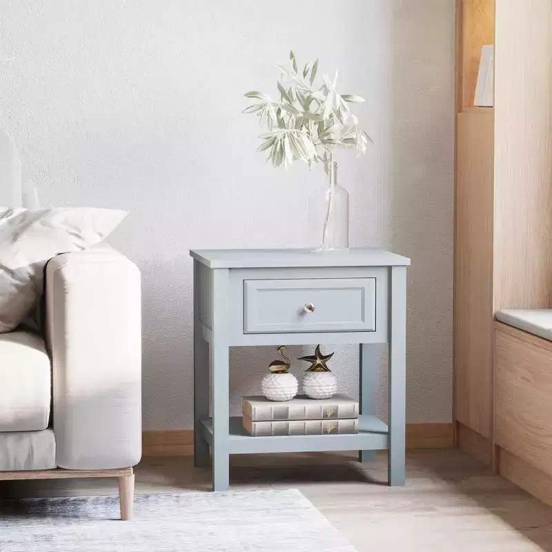Wood Accent End Table with Drawer and Bottom Shelf 22