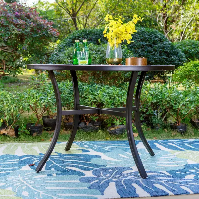 5pc Outdoor Dining Set with Padded Sling Chairs & Round Metal Table - Gray/Black - Captiva Designs: Sturdy, Water-Resistant Patio Set for 4