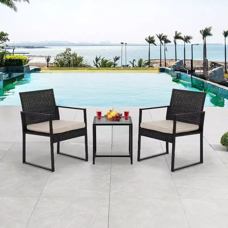 BestMassage Patio Furniture 3-Piece Rattan Set - Rocking Chairs and Coffee Table, Khaki