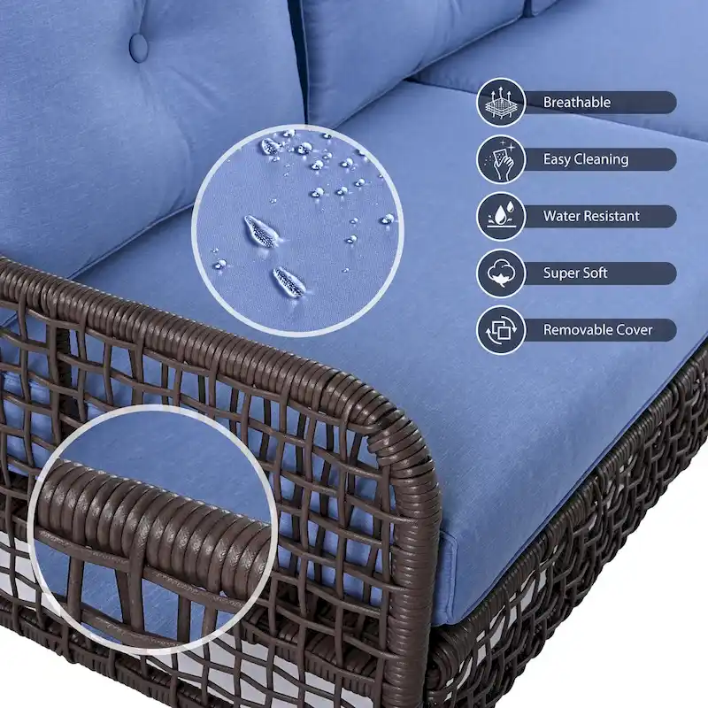 4-Piece Rattan Conversation Sofa Set with Swivel Chairs & Table