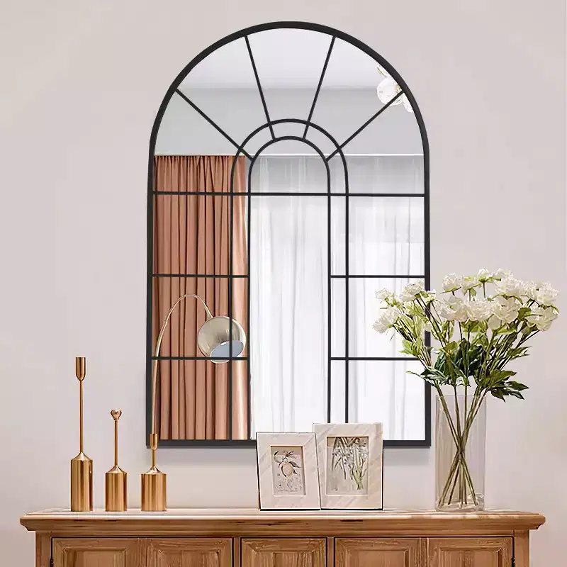 Metal Frame Window Pattern Decorative Wall Mirror