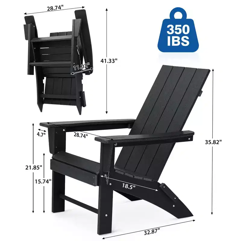 GARPROVM Upgraded Folding HDPE Adirondack Chair Weather-Resistant Outdoor Patio Chair