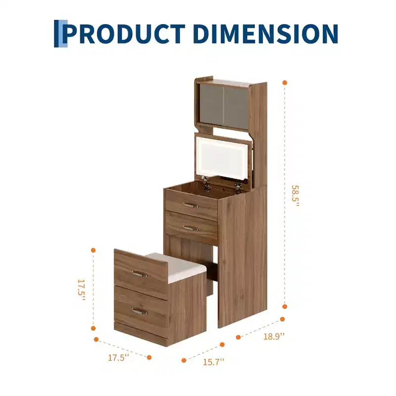 3-in-1 Vanity Desk, Compact Makeup Vanity Set, Acrylic Doors, Jewelry Box, Hidden Chair for Small Spaces