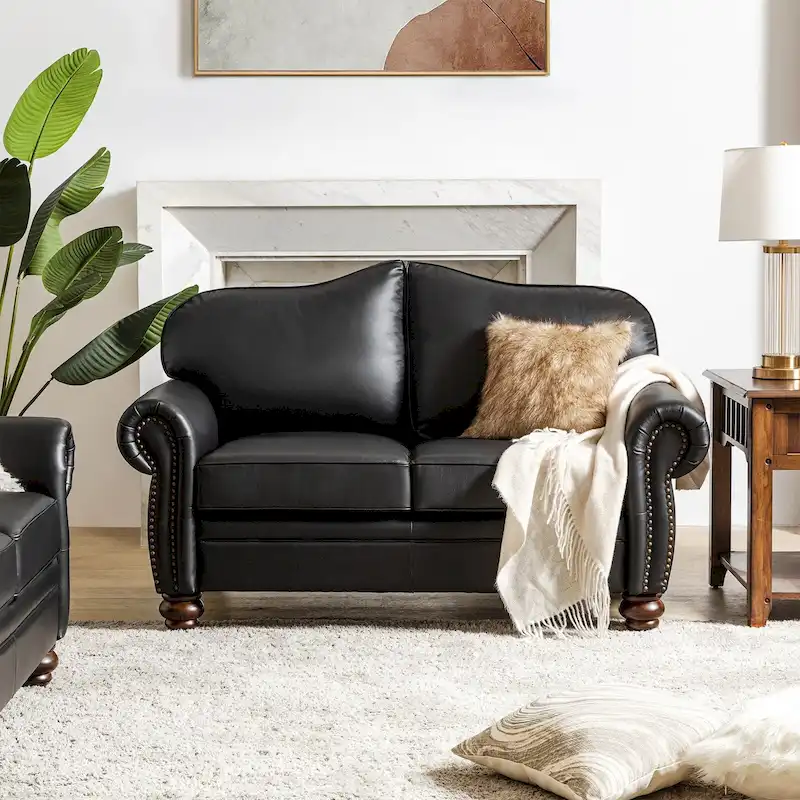 Angel Transitional Genuine Leather Sofa With Tufted Back by