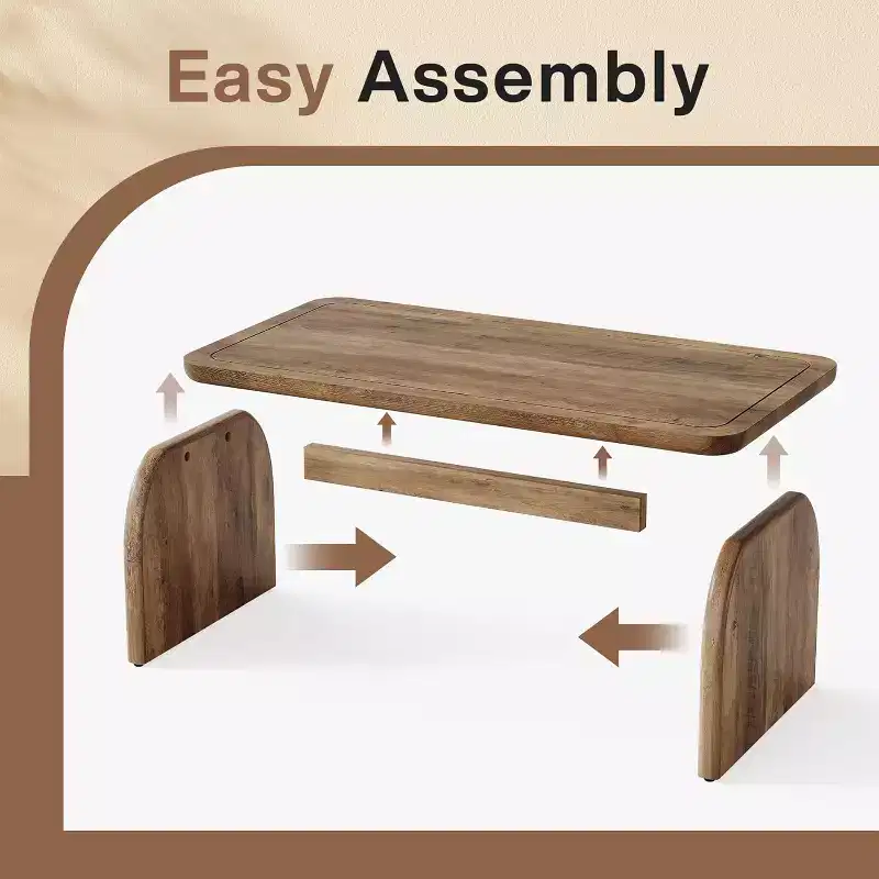 47-Inch Wood Farmhouse Rectangle Coffee Table, Low Cocktail Tea Table, Easy Assembly