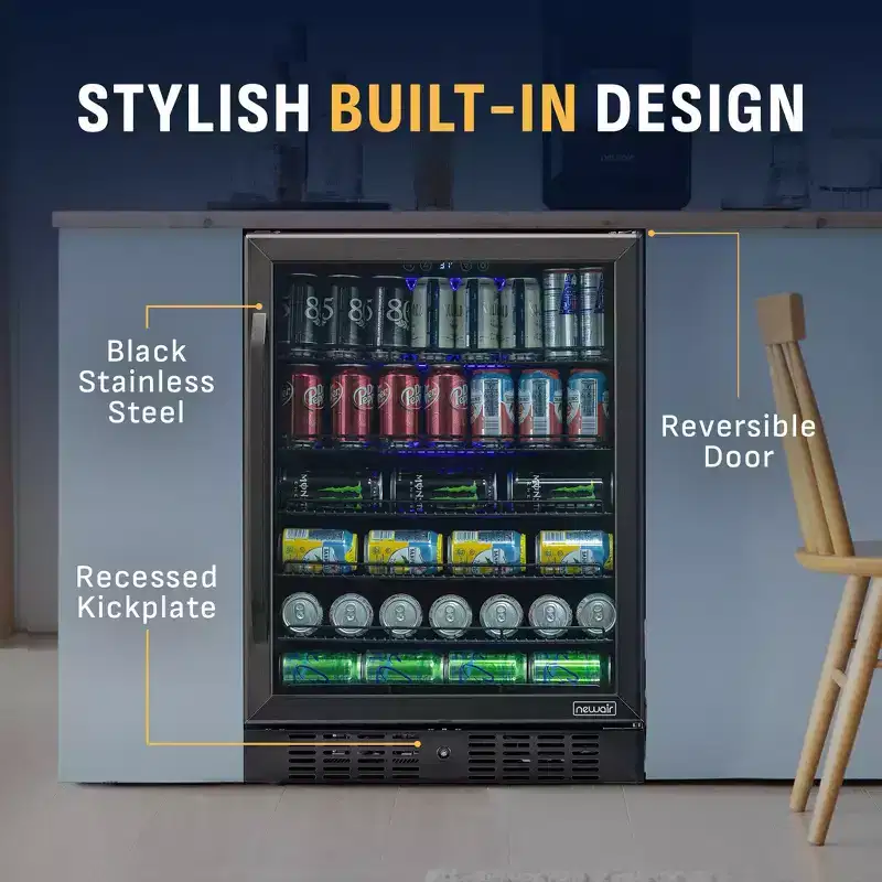 Newair 177-Can Built-In Black Beverage Fridge - 24