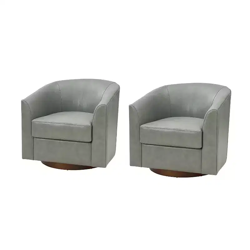 Molly Modern 360-degree Swivel Barrel Genuine Leather Chair with Solid Wood Base