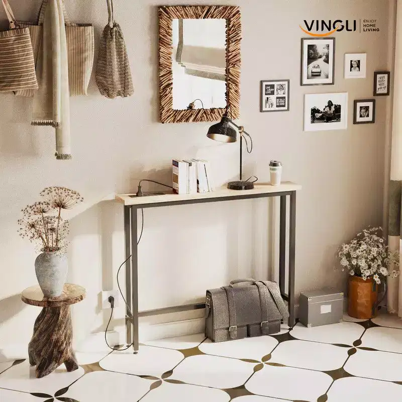 Slim Console Table with Built-In Power Strip